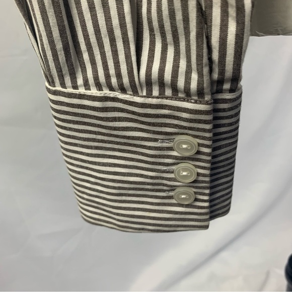 ANNE KLEIN Striped Shirt Pinstripe Button Up Workwear Fitted Seams Brown White 8 - Picture 8 of 10